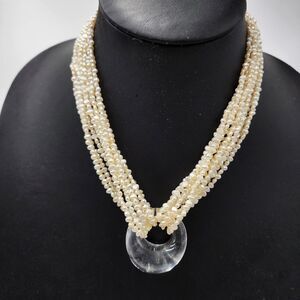 Carolyn Tanner Genuine Pearl Multi Strand 16" Necklace Clear Glass Wedding